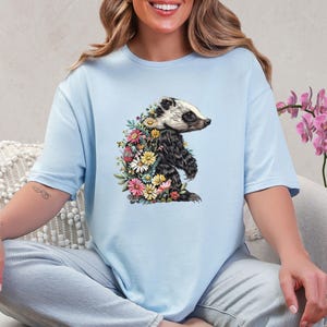 Honey Badger Floral T-Shirt: Boho Animal Lover Tee