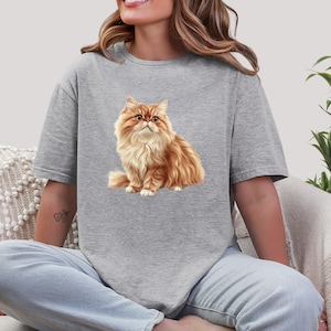 Persian Cat T-Shirt, Cat T-Shirt, Animal Tee, Illustrated Cat, Cat Lover Gift, Cat Mum Gift, Animal Lover Shirt, Cute Cat Gift, Ginger Cat