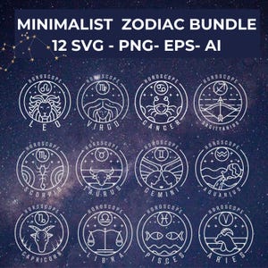 Bundle minimaliste du zodiaque SVG PNG, tatouage du zodiaque, horoscope svg, svg céleste, svg constellation, étoiles svg, svg astrologie, fichiers numériques