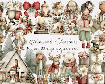 Cute Santa Claus Christmas Clipart: Whimsical Festive Graphics (Digital Download - 33 PNGs)