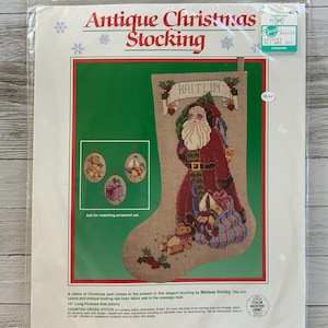Dimensions Antique Christmas Stocking 1989 Cross Stitch Kit - Custom Name