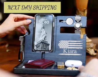 Christmas gift, Docking Station for Men, Gift for men, Gift for dad, Gift for husband, Gift for him, Table Organizer, Best Gift, Dad Gift