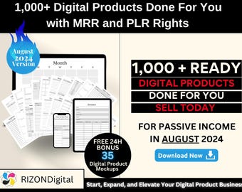 1,000 + Digital Products Ready to Sell for Passive Income, Planner Templates with MRR and PLR Rights, Digital Downloads Bestsellers to Sell