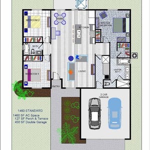 3 Bedroom 2 Bath Traditional Model Architectural Plans 1460SF