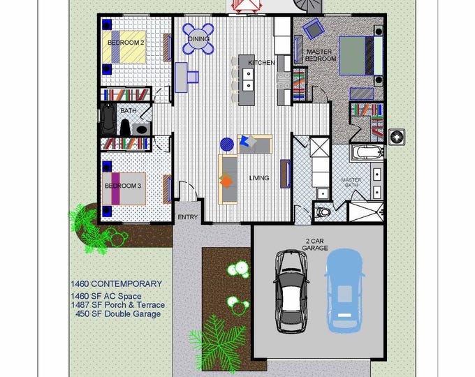 4 Bedroom 2 Bath, Narrow Cottage Architectural Plans, 1508 SF, 25'x60 ...