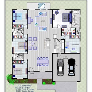 5 Bedroom 3 Bathroom Architectural Floor Plans 2121 SQ FT. Traditional Home