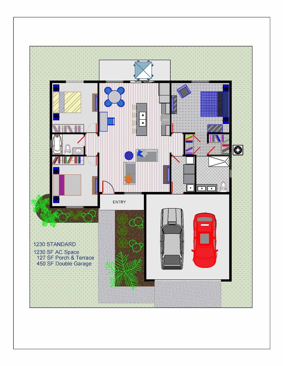 Home Architectural Floor Plans, 3 Bedroom 2 Bathroom House Plan ...