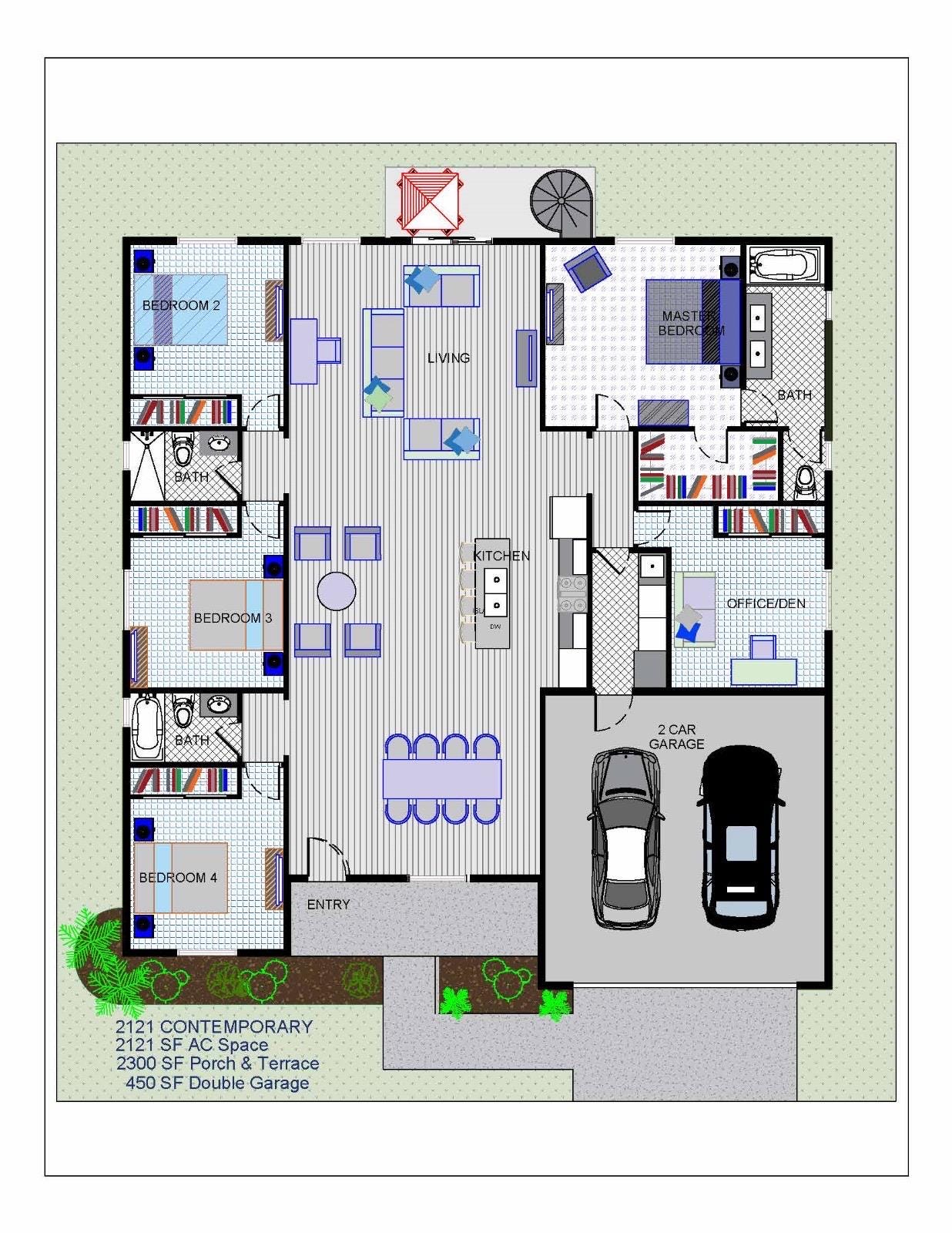 5 Bedroom 3 Bathroom Modern Architectural Floor Plans 2121 SQ. FT.