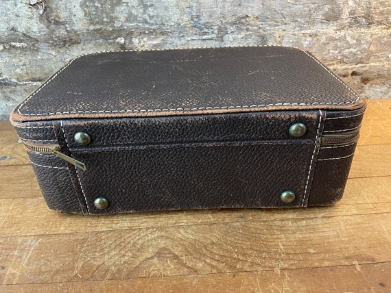 Small Vintage Leather Suitcase with Lucite Handle - image 4