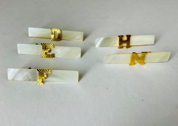 Vintage Goldtone On Mother of Pearl Monogram Pins - image 1