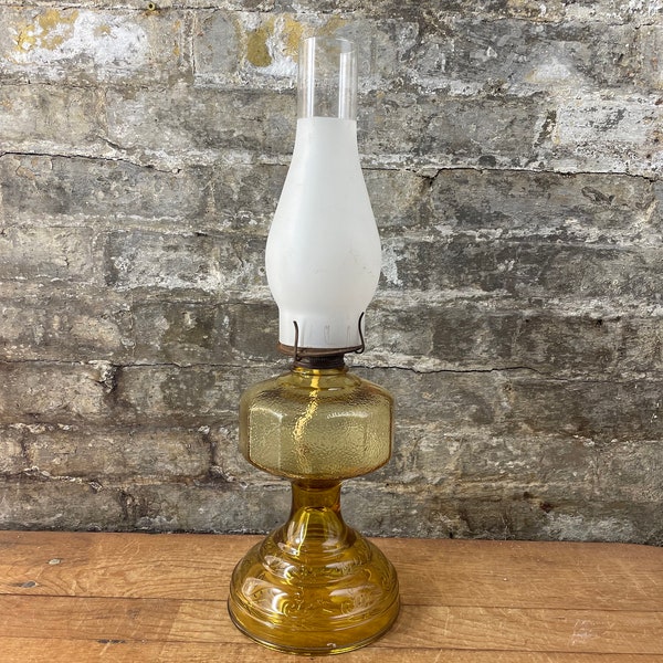 Amber Colored Glass Hurricane Lantern Oil Lamp