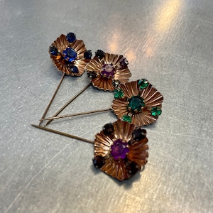 Set of 4 Rhinestone and Metal Stick Pins