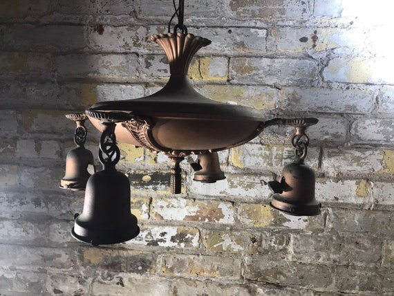 Copper Brass Hanging 1930s Chandelier Light Fixture For Rewire Etsy