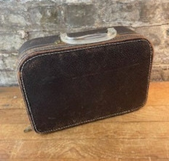 Small Vintage Leather Suitcase with Lucite Handle - image 2