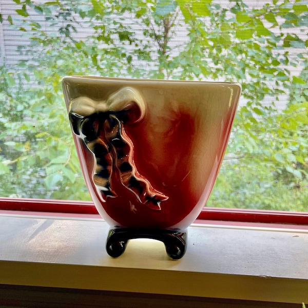 Pink and Black on Cream Royal Copley  Footed Vase with Ribbon Bow