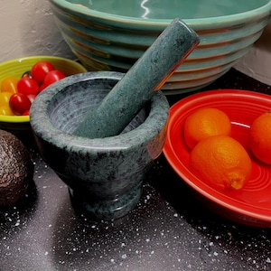Marbled Green Granite Stone Mortar and Pestle