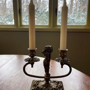 Brass Cherub Double Candelabra