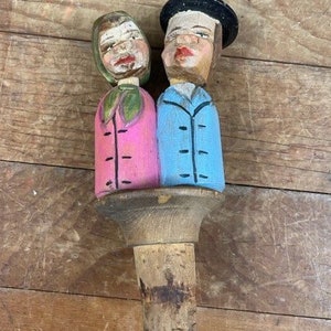 Frank Carl Weber Folk Art Kissing Couple Carved Wooden Bottle Stopper image 1