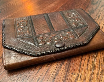 Vintage Tooled Leather Clutch Purse - Imperial Leather Crafters