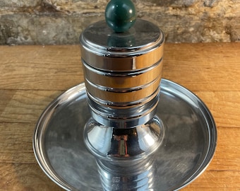 Deco Chrome and Bakelite Jar and Tray