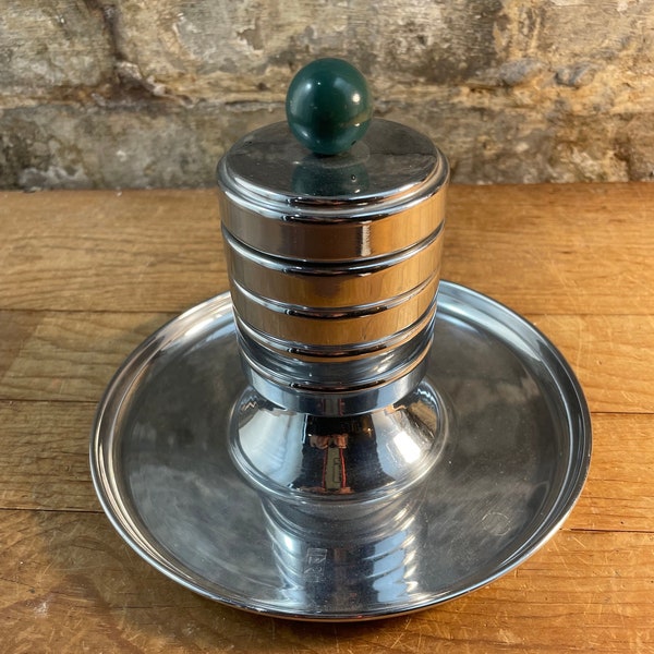 Deco Chrome and Bakelite Jar and Tray