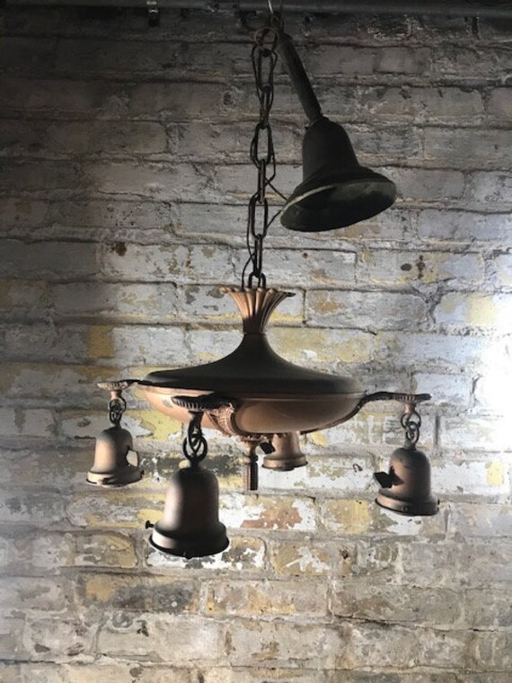 Copper Brass Hanging 1930s Chandelier Light Fixture For Rewire Etsy