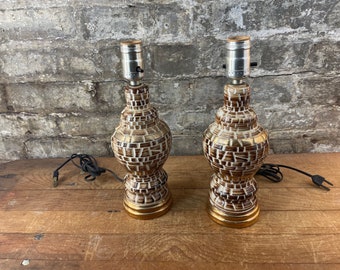 Pair of MCM Mosaic Look Ceramic Table Lamps