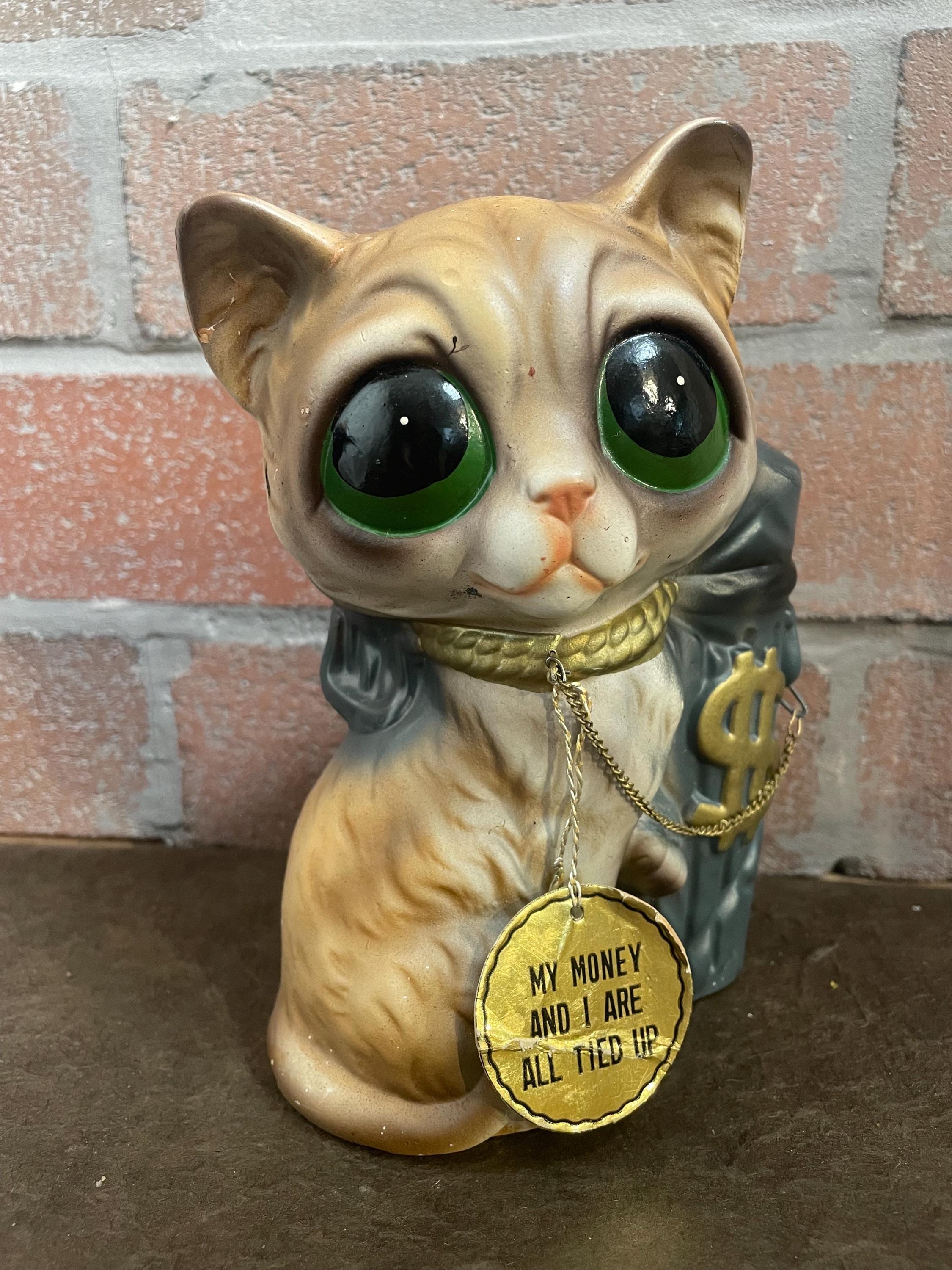 ビンテージ Norleans製 Big eye Cat置物 陶器 シャム猫 ねこ 昭和 レトロ シャム猫 猫 cat 置物 陶器 ヴィンテージ 古道具