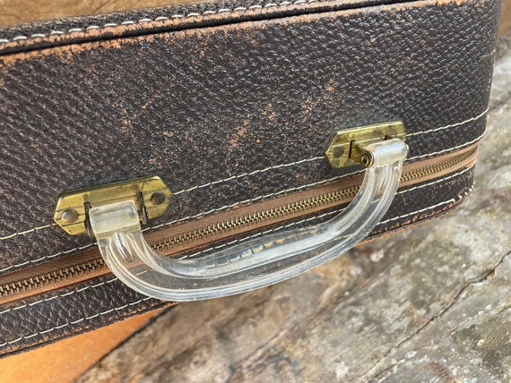 Small Vintage Leather Suitcase with Lucite Handle - image 8