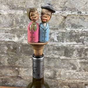 Frank Carl Weber Folk Art Kissing Couple Carved Wooden Bottle Stopper image 3