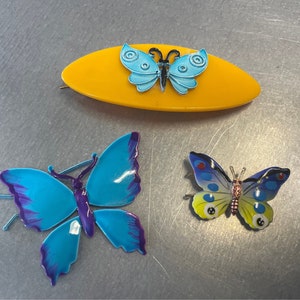 Set of 3 Enameled Butterfly Barrettes