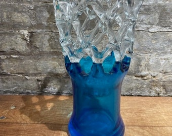 Stunning Murano Blue Glass Vase with Clear Lattice Top