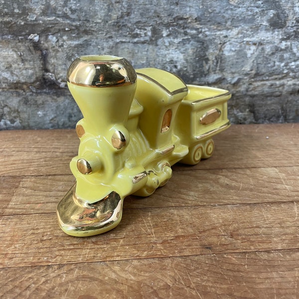 Yellow and Gold Mid Century Ceramic Train Planter