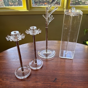 Store Fixtures 4 Piece Set of Tabletop Lucite and Chrome Display Stands