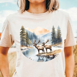 Deer Wilderness Scene Shirt, wildlife Deer T-Shirt, 90s Nostalgia Animal Tee, Forest Montana Shirt, Unisex Deer Outfit