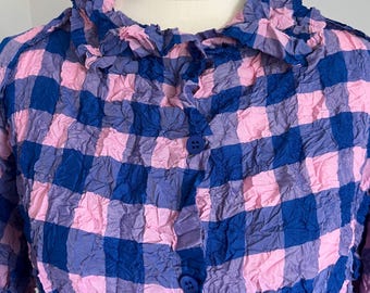 Issey Miyake ME blouse in pink and blue silk, larger size.