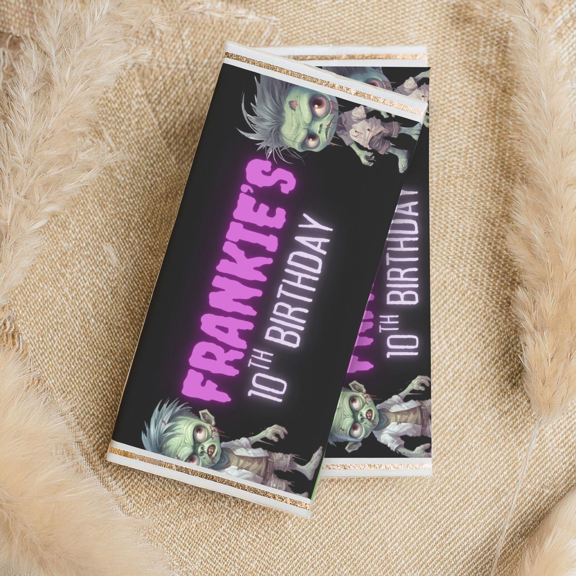 Zombie Birthday Chocolate Bar Wrapper: Editable Canva Template (digital ...