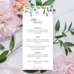 Cottage Garden Wedding Menu, Colourful Floral Wedding Menu, Canva Template - WCG01
