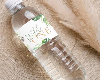 Wild One 1st Birthday Water Bottle Label: Jungle Safari Canva Template (Digital Download)