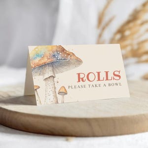 Étiquettes fantaisistes pour buffet champignon vénéneux | Cartes culinaires pour Garden-Party de fées | Décoration de fête champignon imprimable | Modifier les modèles Canva - KBT23