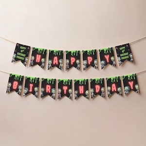 Zombie Birthday Banner: Editable Halloween Party Decor (Canva Template)