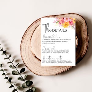 Spring Floral Wedding Details Card Template | Editable Canva Template | Printable Invitation Insert Design - WSP12