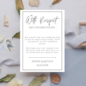 Biglietto di nozze minimalista senza figli, biglietto di nozze minimalista solo per adulti, modello Canva - WML02