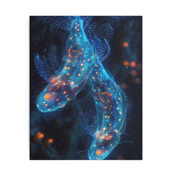 光る深海魚パズル。光る海の生き物ジグソーパズル。お子様、大人