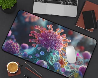 Bacteria Cell Structure Desk Mat, Biological Science Art Mouse Pad, Gift for Students and Scientists, Decor for Office, Dorm, or Classroom