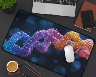 Rainbow DNA Strand Art Desk Mat, Science Mouse Pad, Gift for Nurses, Students, and Scientist, Genetics Office Decor, Biology Desk Accessory