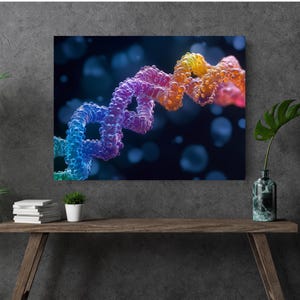 Rainbow DNA Strand Poster, Genetics Art Print, Gift for Students and Teachers, Science Wall Decor, Laboratory and Medical Office Wall Art