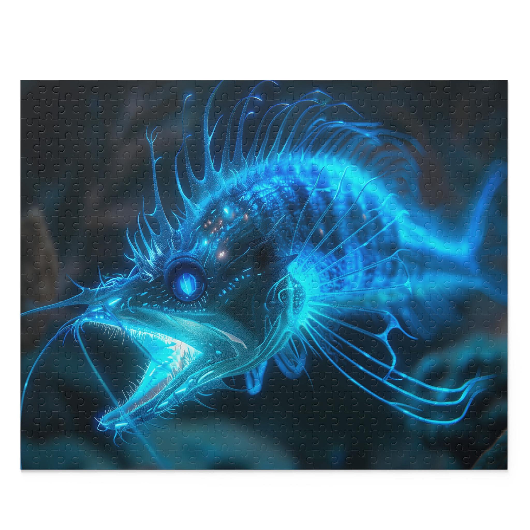 発光する深海魚のパズル。光る動物のジグソーパズル。海の生き物