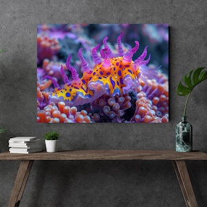 Purple, Orange and Blue Nudibranch - Matte Poster, Colorful Sea Slug, Luminous Sea Creature, Gift for Marine Biologist, Ocean Life Decor