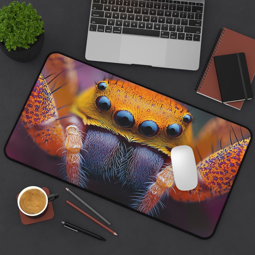 Spider Mat Insect Close-up Orange Spider Desk Mat - Insect Mouse Pad, Arachnid Gift for ...